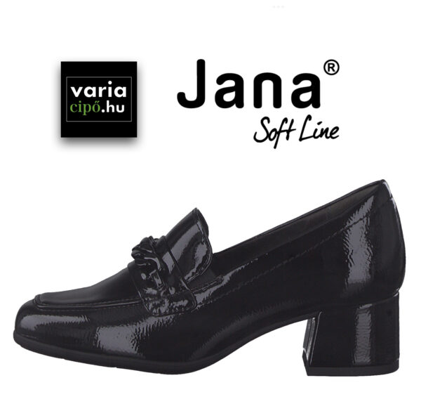 Jana félcipő klasszikus kockasarokkal, fekete lakk, 8-24365-29-018-black-patent