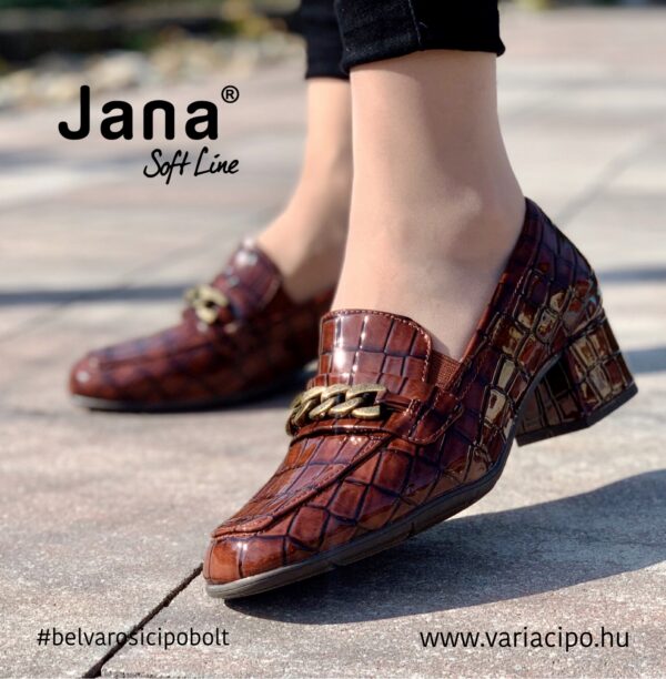 Jana női félcipő kockasarkon, 8-24365-29-307-mocca-croco