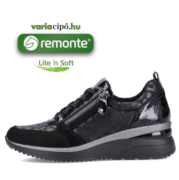 Remonte sportos utcai cipő emelt sarokkal, fekete, d2401-03-black