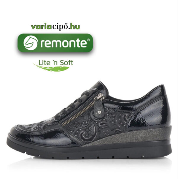 Remonte sportos utcai cipő emelt sarokkal, fekete, r0701-03-black