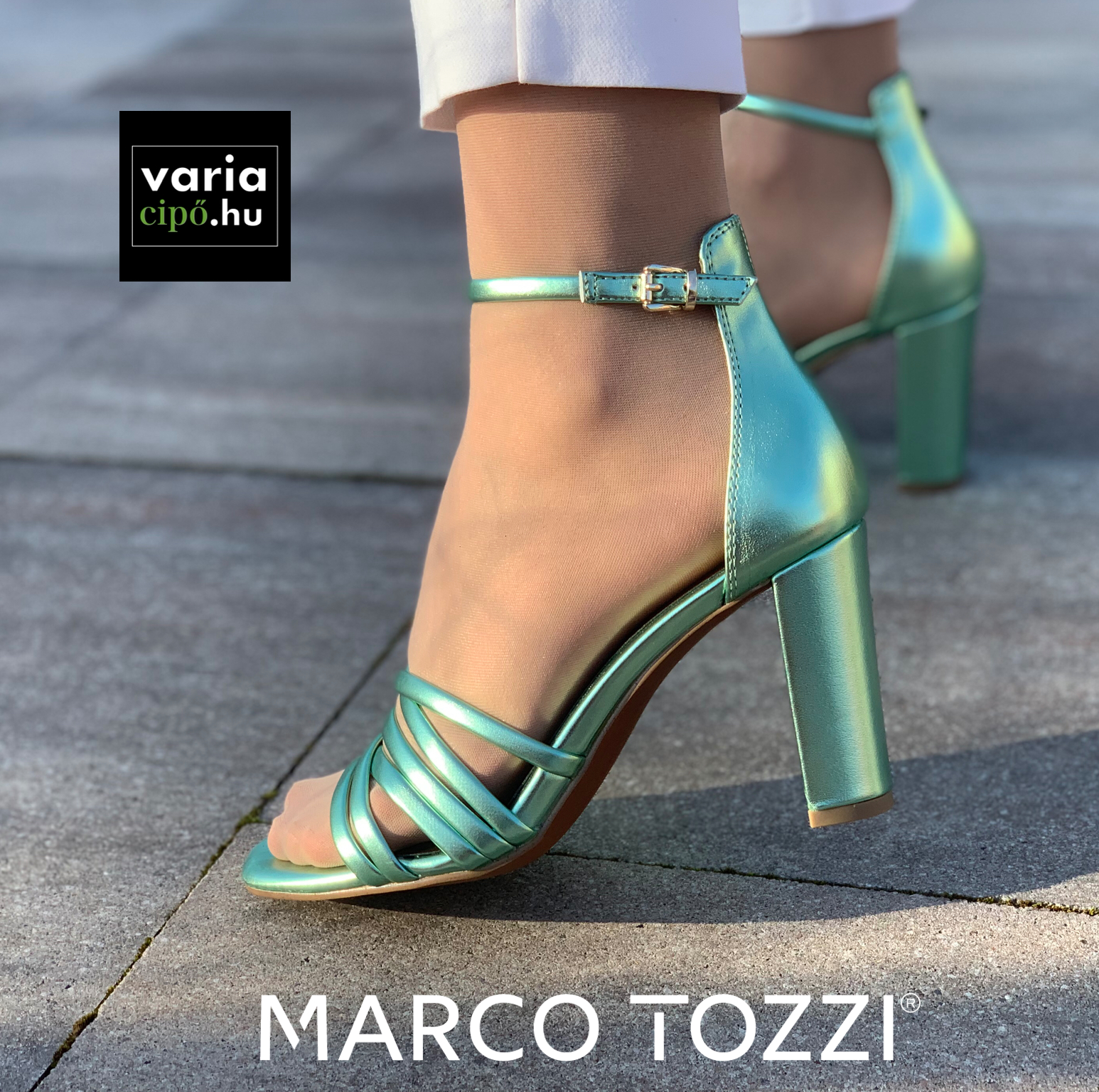 Zöld Marco Tozzi szandál, 2-28386-20 750 green metal