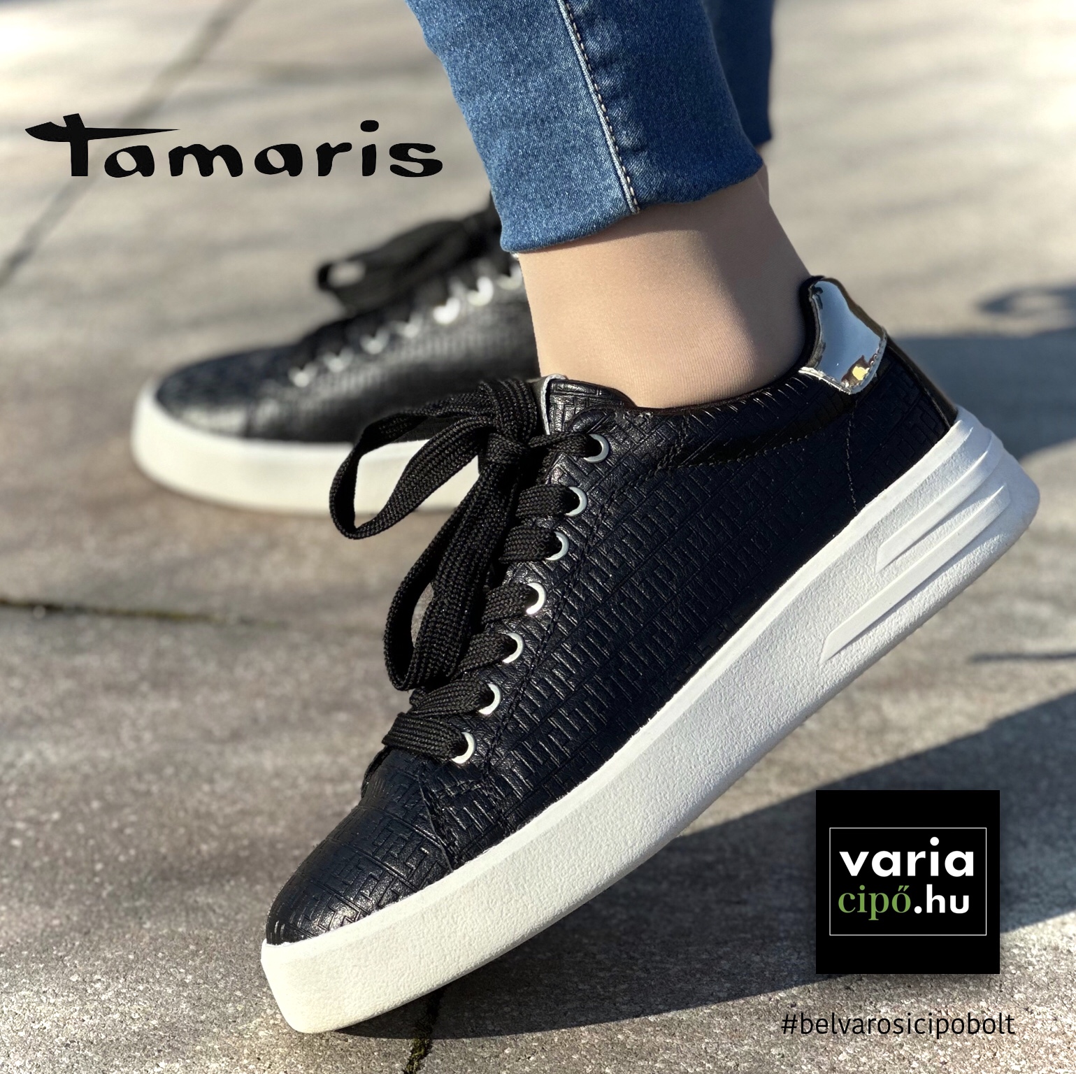 Fekete Tamaris sneaker, 1-23750-20 095 black str./gold