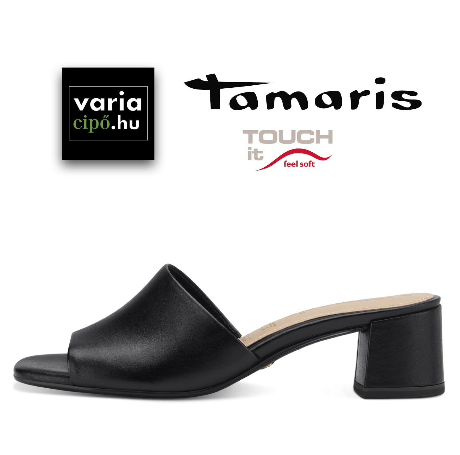 Fekete bőr Tamaris papucs, 1-27204-20 003 black leather