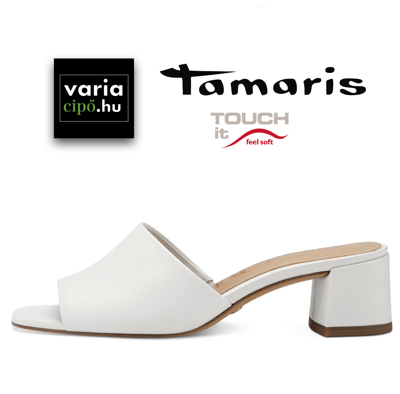 Fehér bőr Tamaris papucs, 1-27204-20 117 white leather