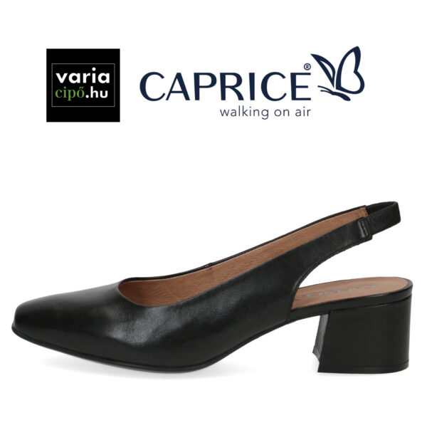 Fekete Caprice szandálcipő, bőr felsőrésszel és klasszikus sarokkal, 9-29500-20 022 black nappa