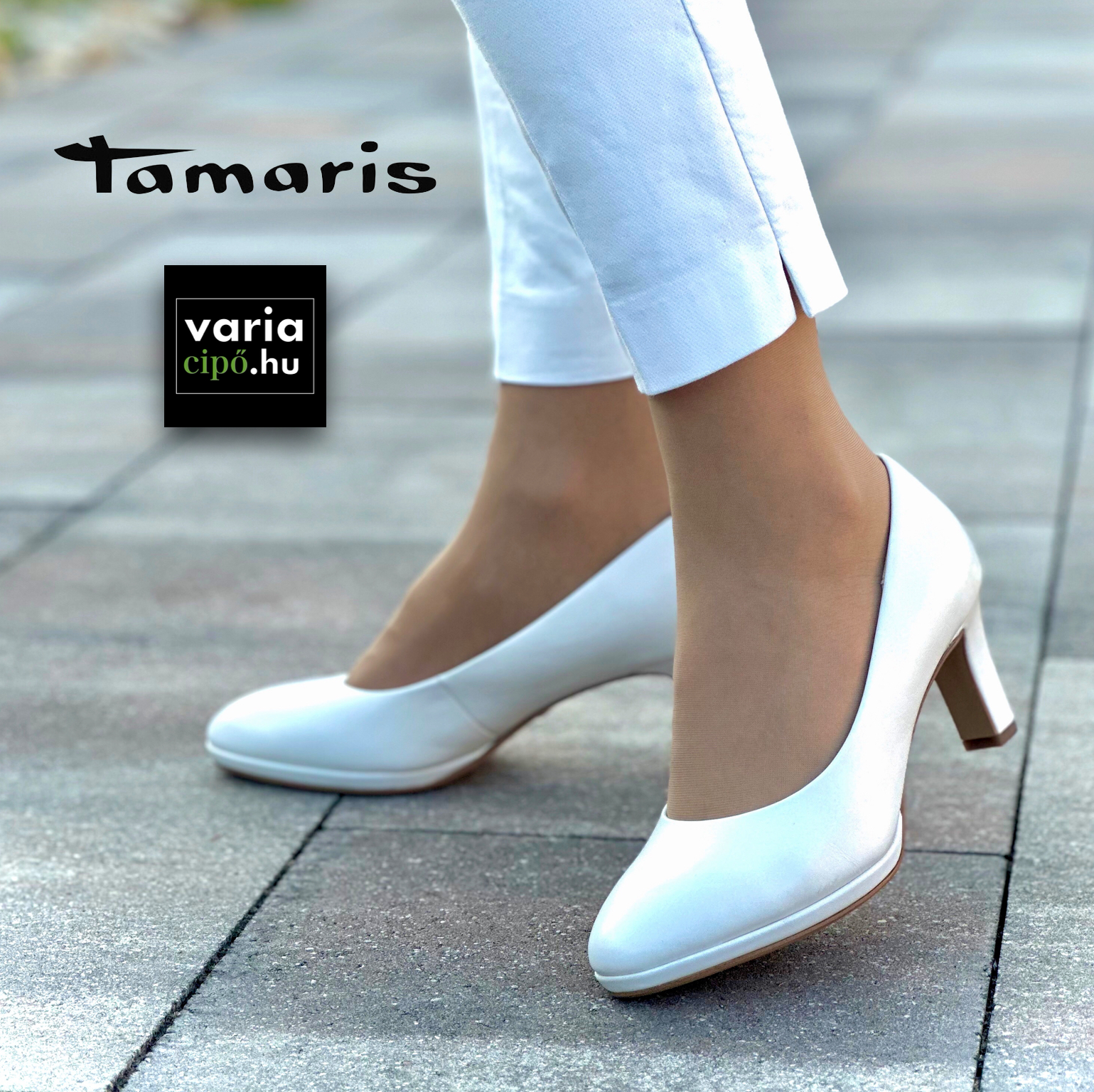 Tamaris  fehér bőr félcipő, 1-22408-41 100 white