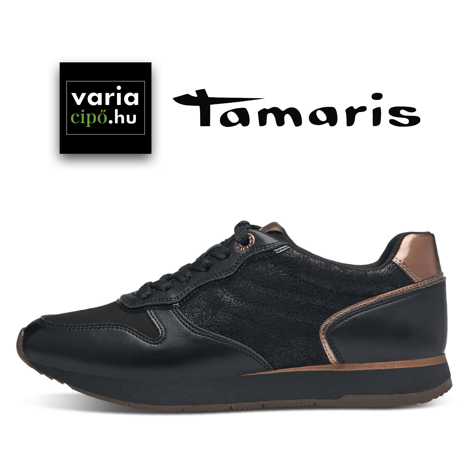 Fekete Tamaris sportcipő, 1-23602-41 096 black/copper