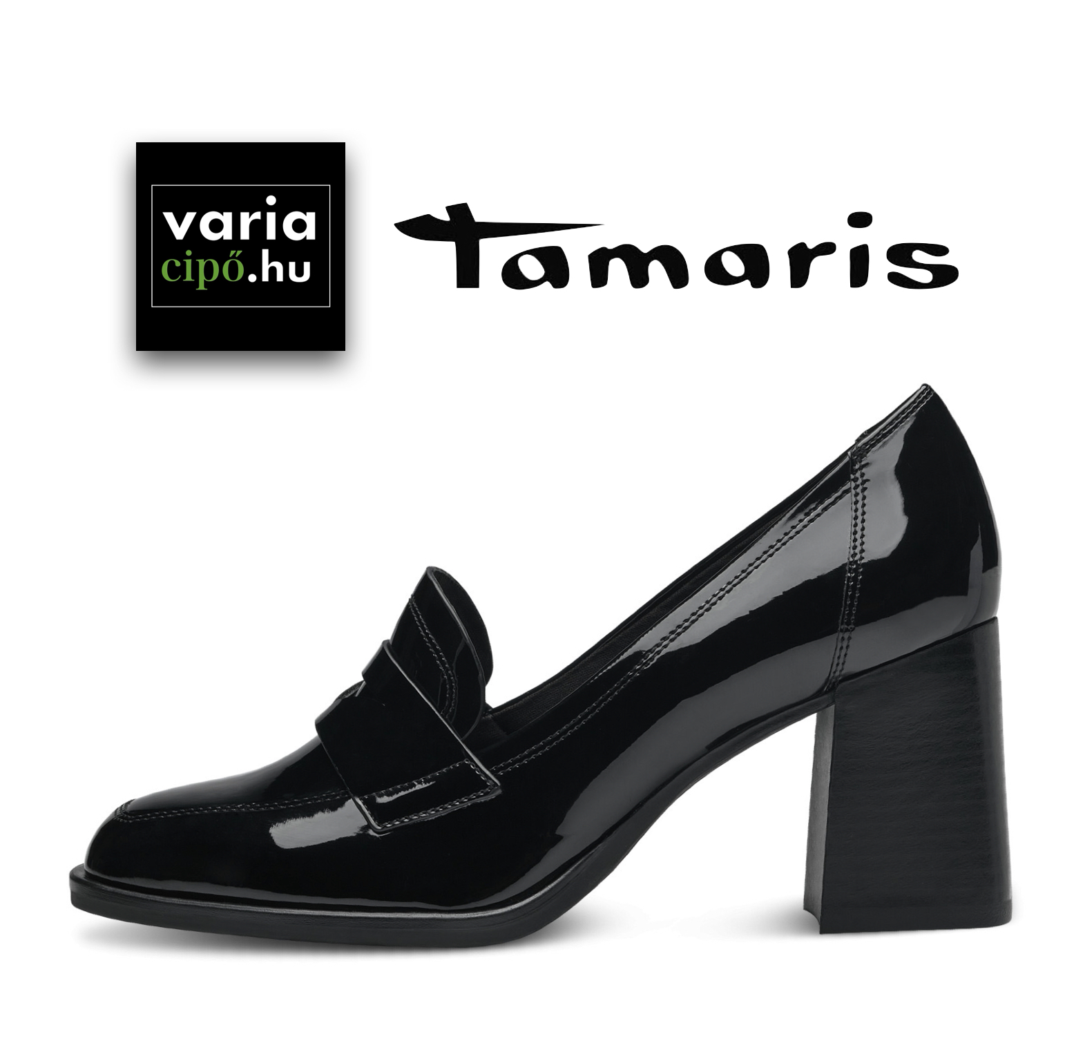 Tamaris fekete lakk magassarkú, 1-24438-41 018 black patent