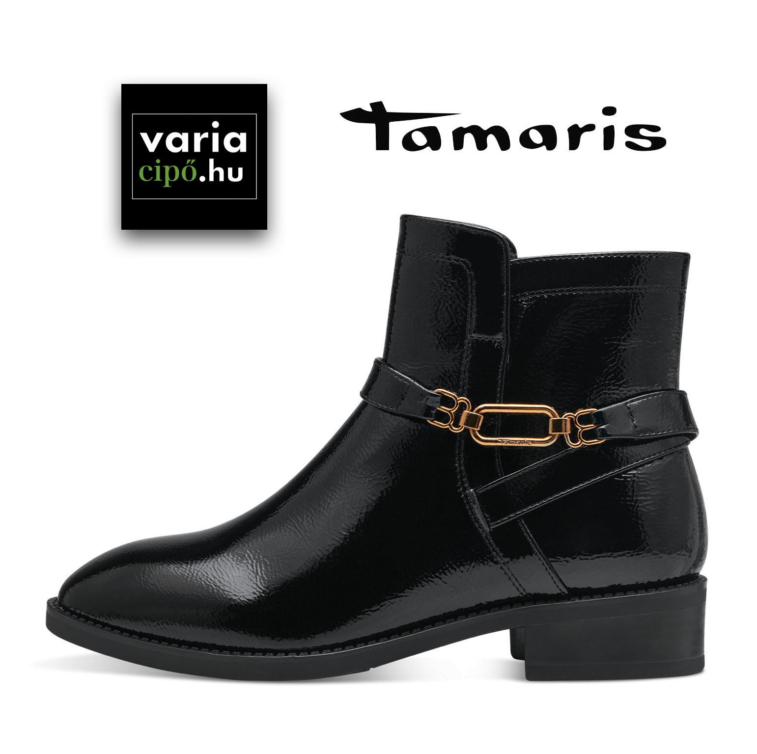Tamaris lakk bokacsizma, 1-25365-41 018 black patent