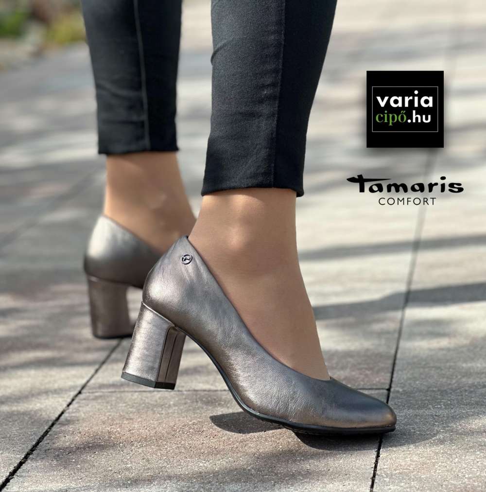 Tamaris Comfort bőr magassarkú, 8-82404-41 915 pewter