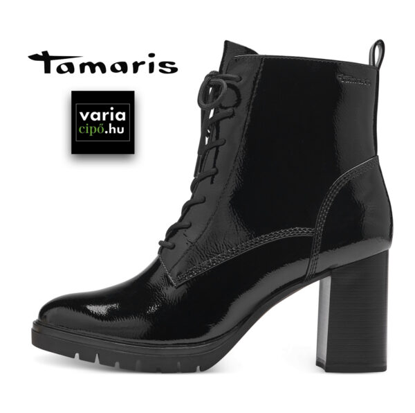 Tamaris fűzős bokacsizma, 1-25110-41 018 black patent