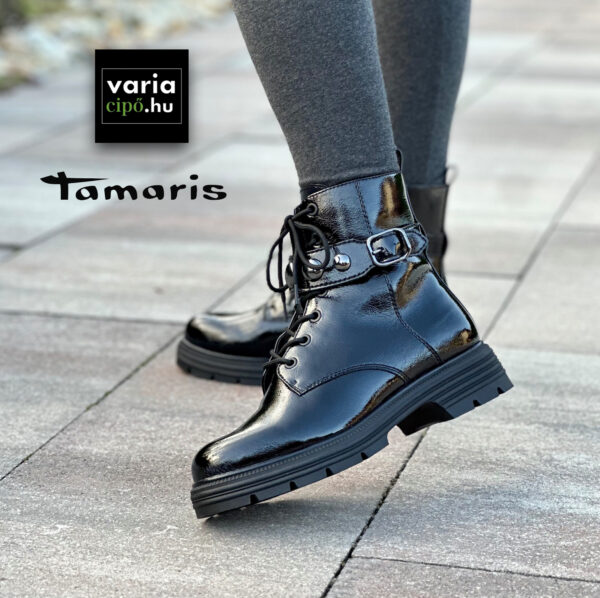 Tamaris női bakancs, 1-25267-41 018 black patent