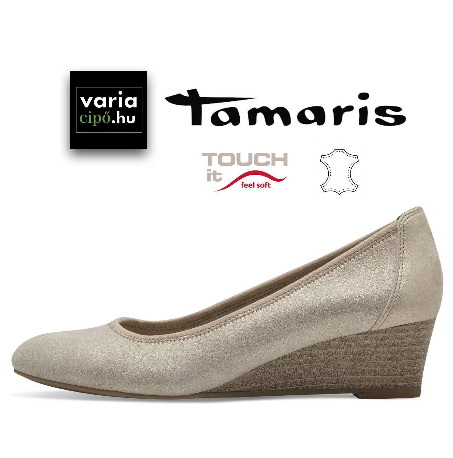 Tamaris bőr éktalpú cipő, 1-22320 179 champagne