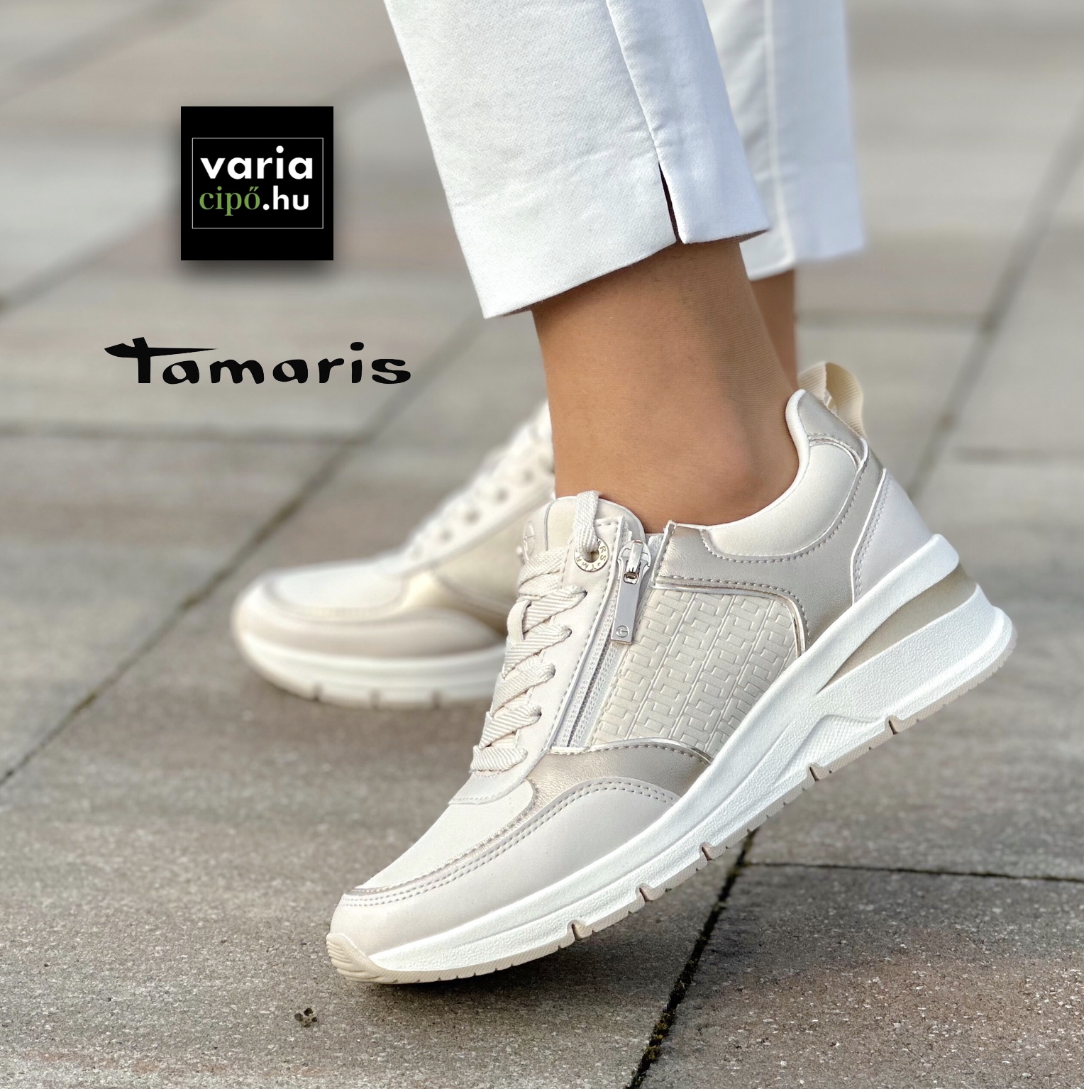 Tamaris emelt sarkú sportcipő, 1-23721-42 430 ivory comb.