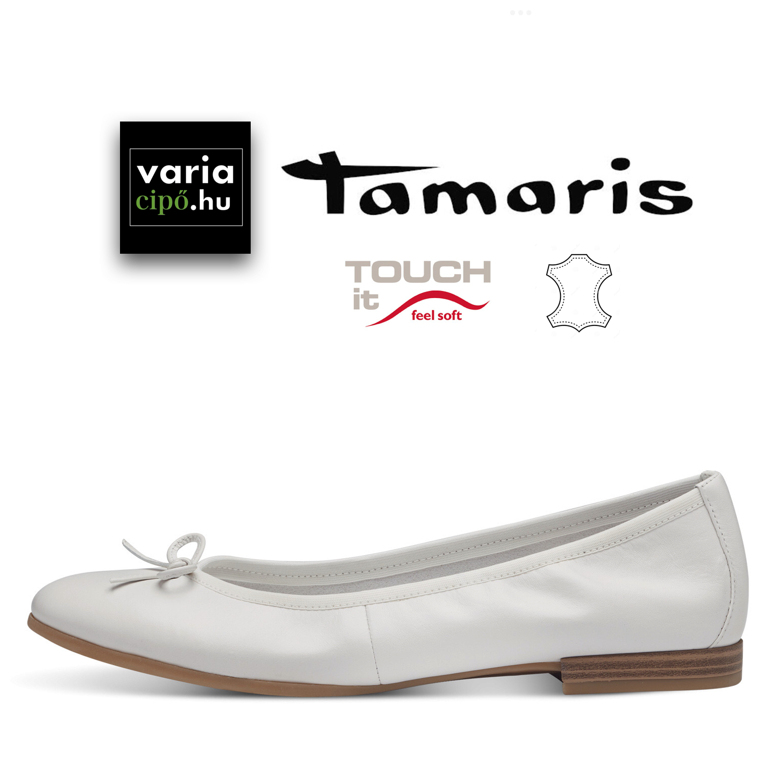 Tamaris bőr balerina fehér, 1-22116-41 100 white