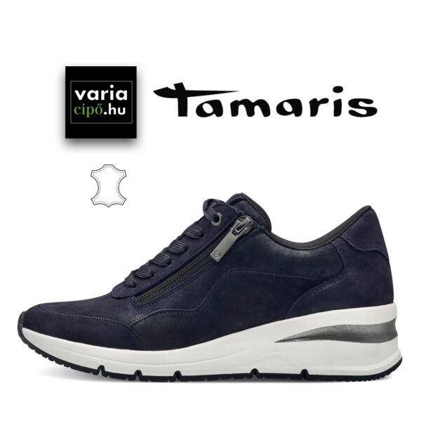 Kék Tamaris bőr sportcipő, 1-23761-42 805 navy