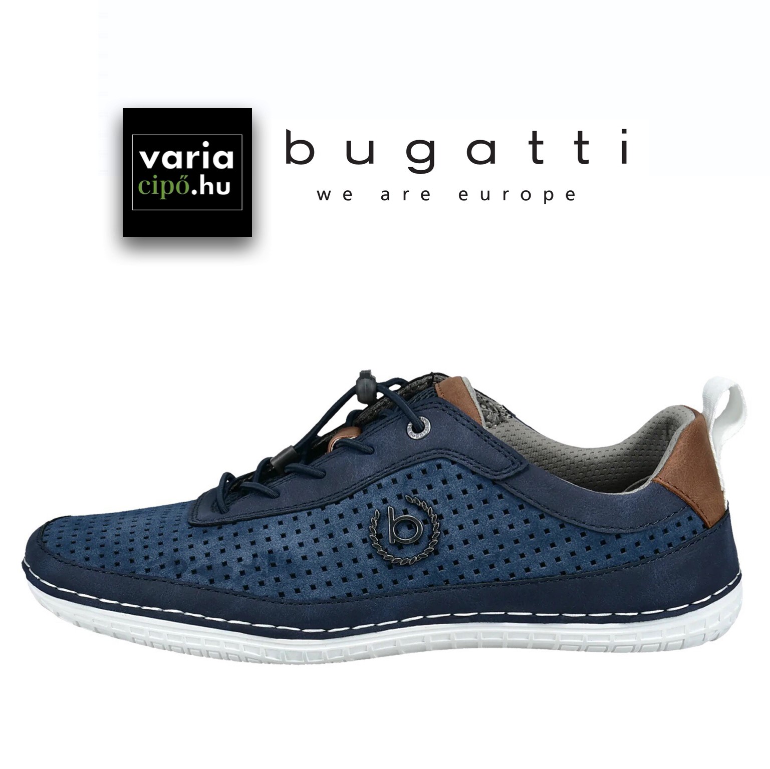 Kék Bugatti nyári cipő, 341-AFF07-5050 4163 dark blue/cognac