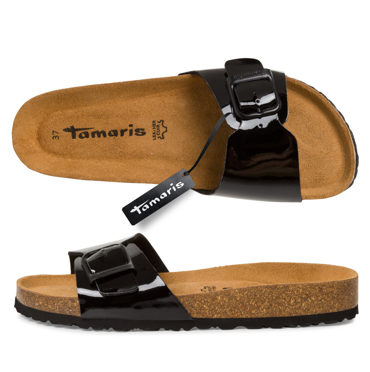 Fekete Tamaris papucs, 1-27520-42 0A8 black patent