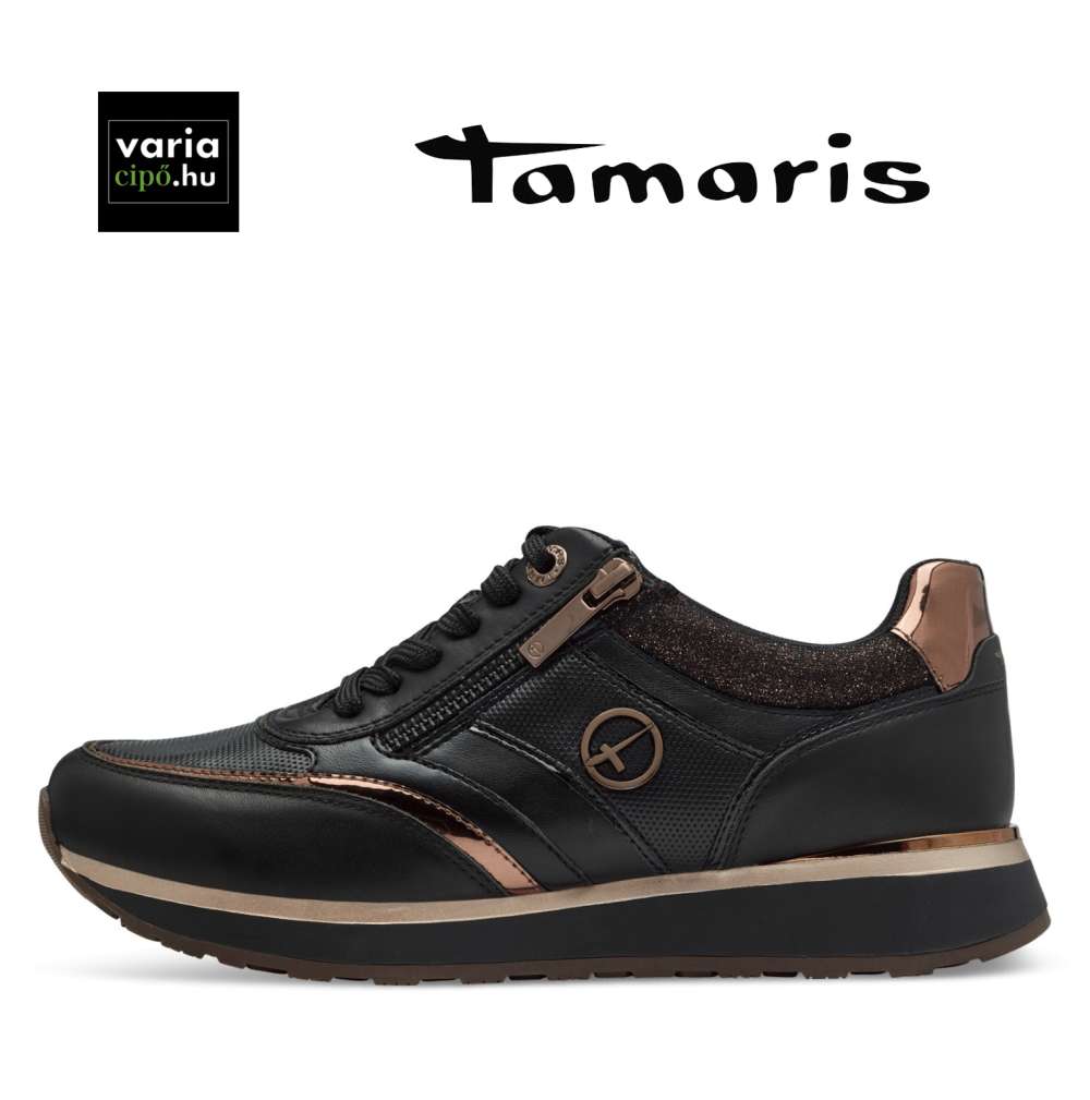 Tamaris fekete sneaker, 1-23726-43 096 black/copper