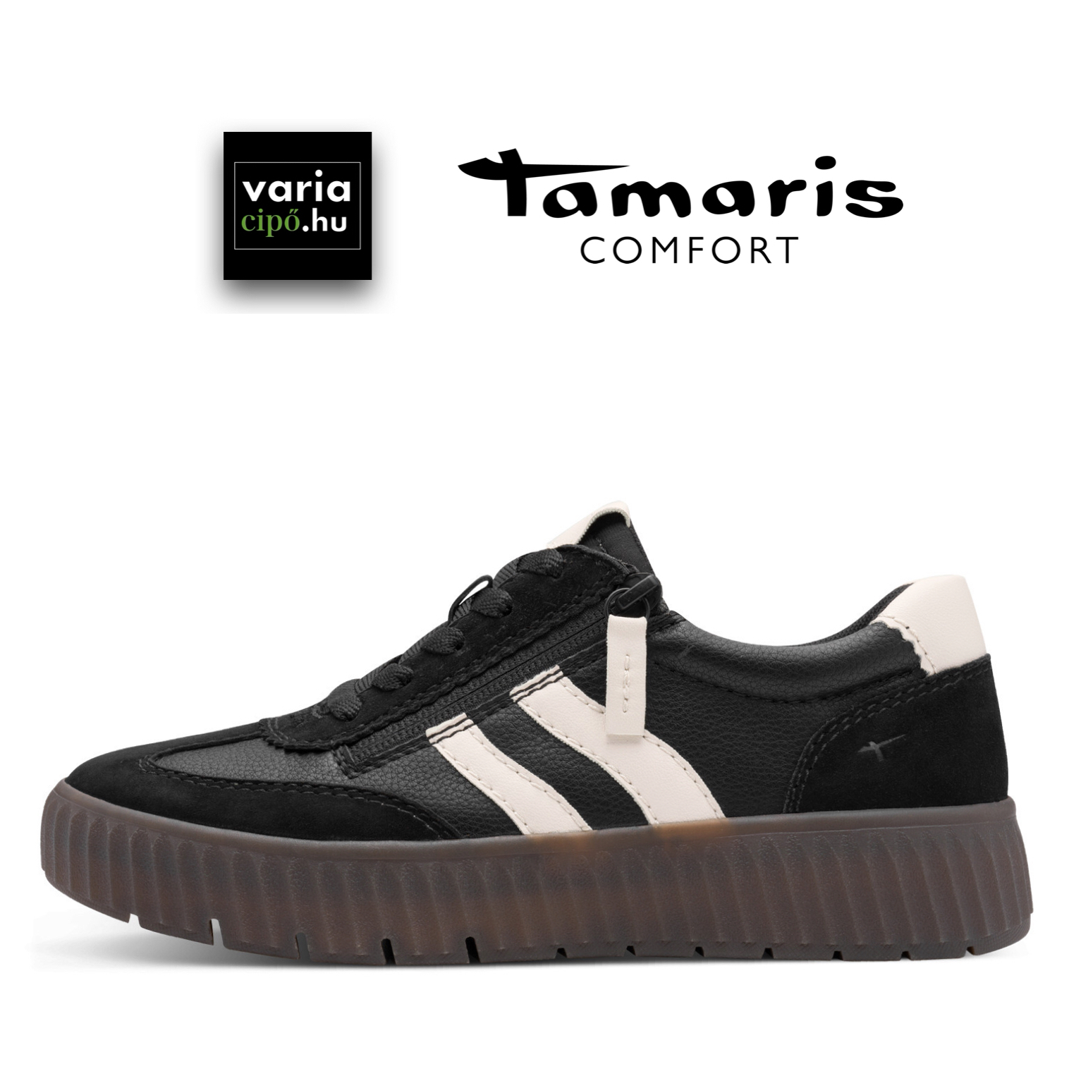 Tamaris Comfort bőr sportcipő, 8-83729-45 098 black comb