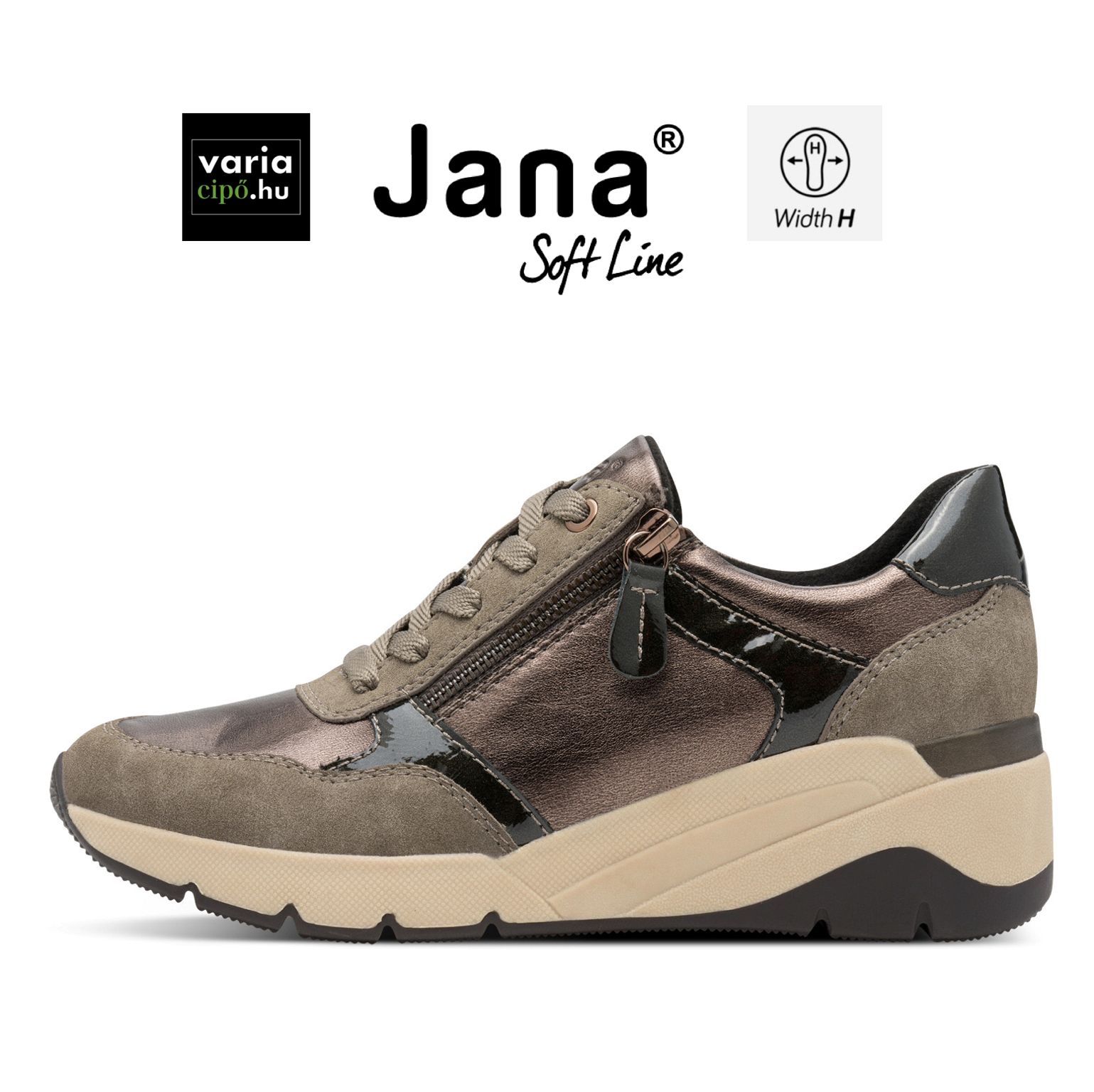 Jana emelt sarkú sneaker, 8-23763-45 349 taupe comb