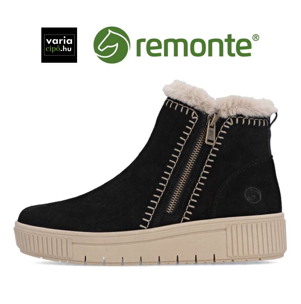 Remonte bundás bokacsizma, D3B70-03 black