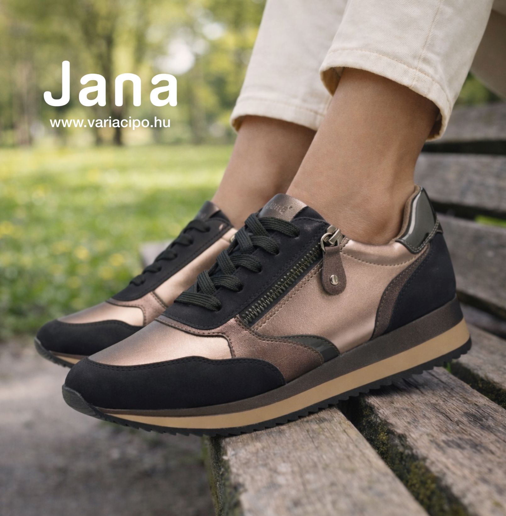 Jana fekete-metál sportcipő, 8-23774-43 020 black/pewter