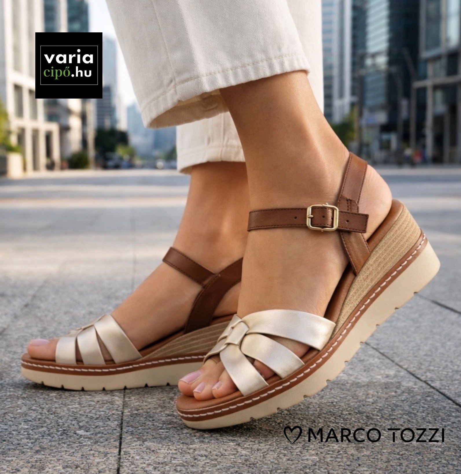 Marco Tozzi telitalpú szandál, 2-28702-46 943 gold comb