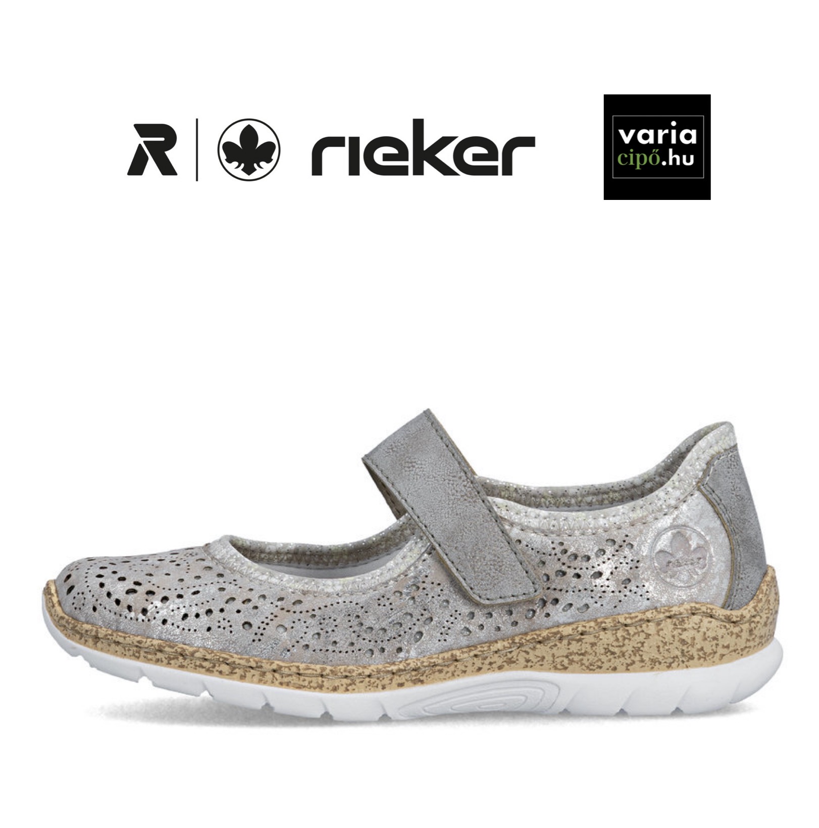 Ezüst Rieker pántos félcipő, N4299-90 metallic