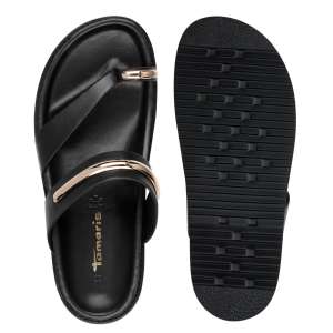 TAMARIS fekete bőr papucs