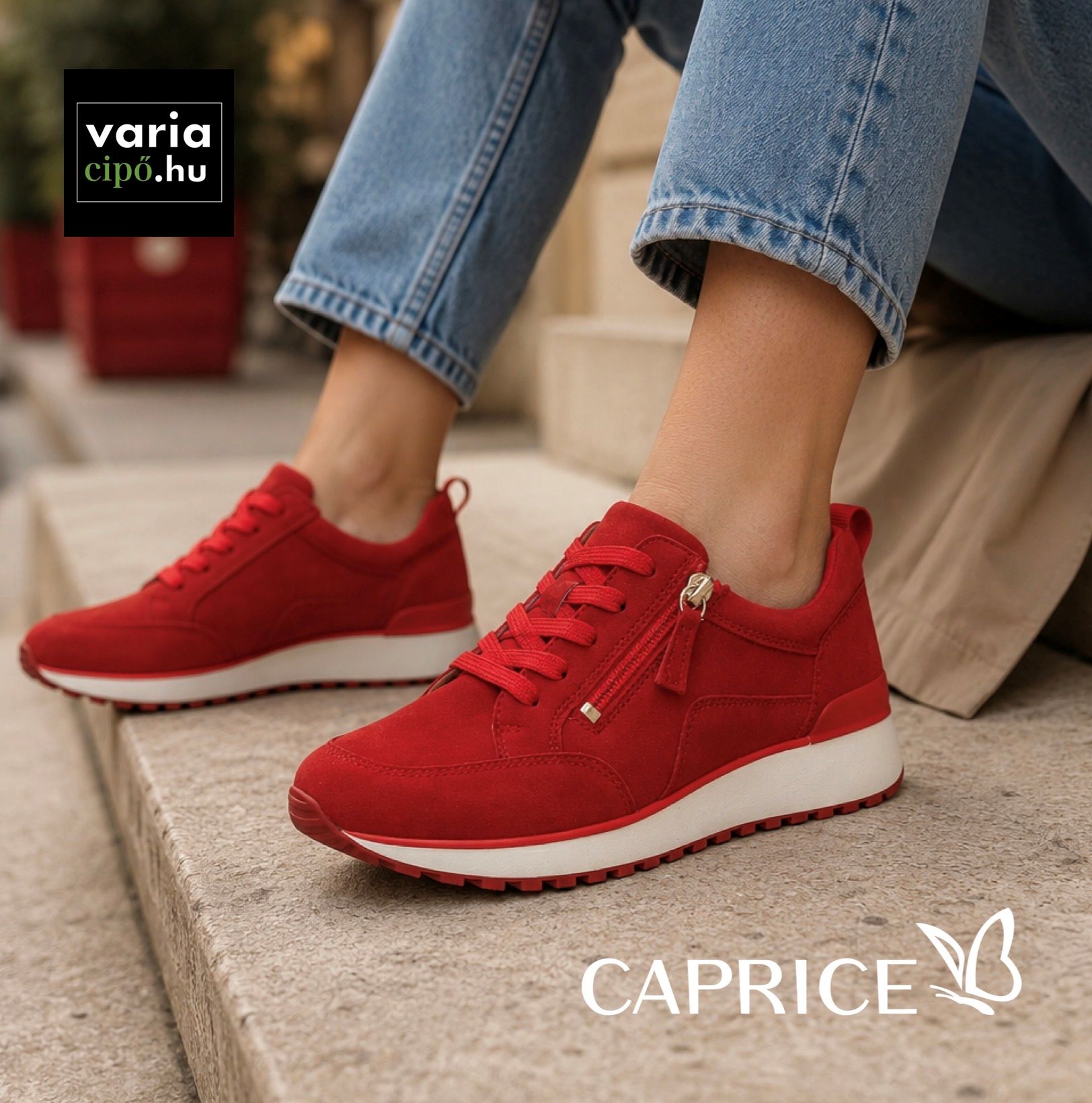 Caprice piros bőr félcipő, 9-23702-42 524 red suede