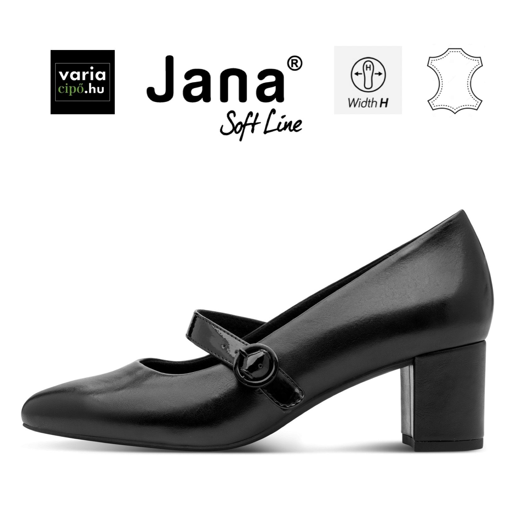 Jana bőr magassarkú fekete, 8-22701-47 001 black