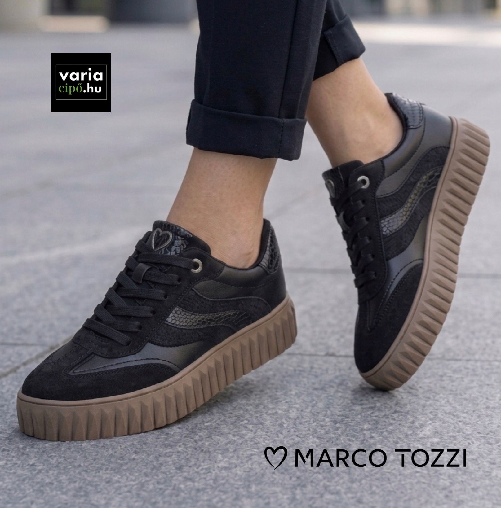 Marco Tozzi fekete sneaker, 2-23762-47 098 black comb