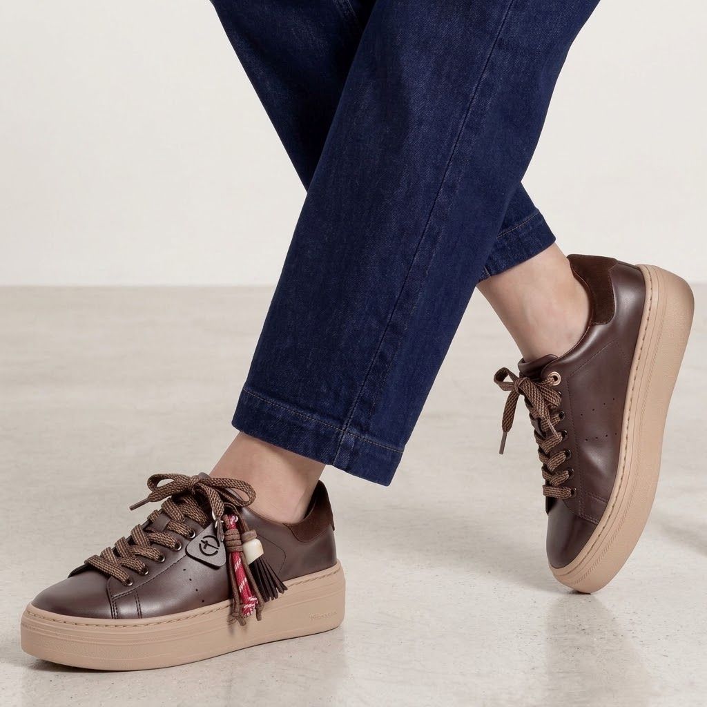 Tamaris barna bőr sneaker, 1-23775-47 304 mocca