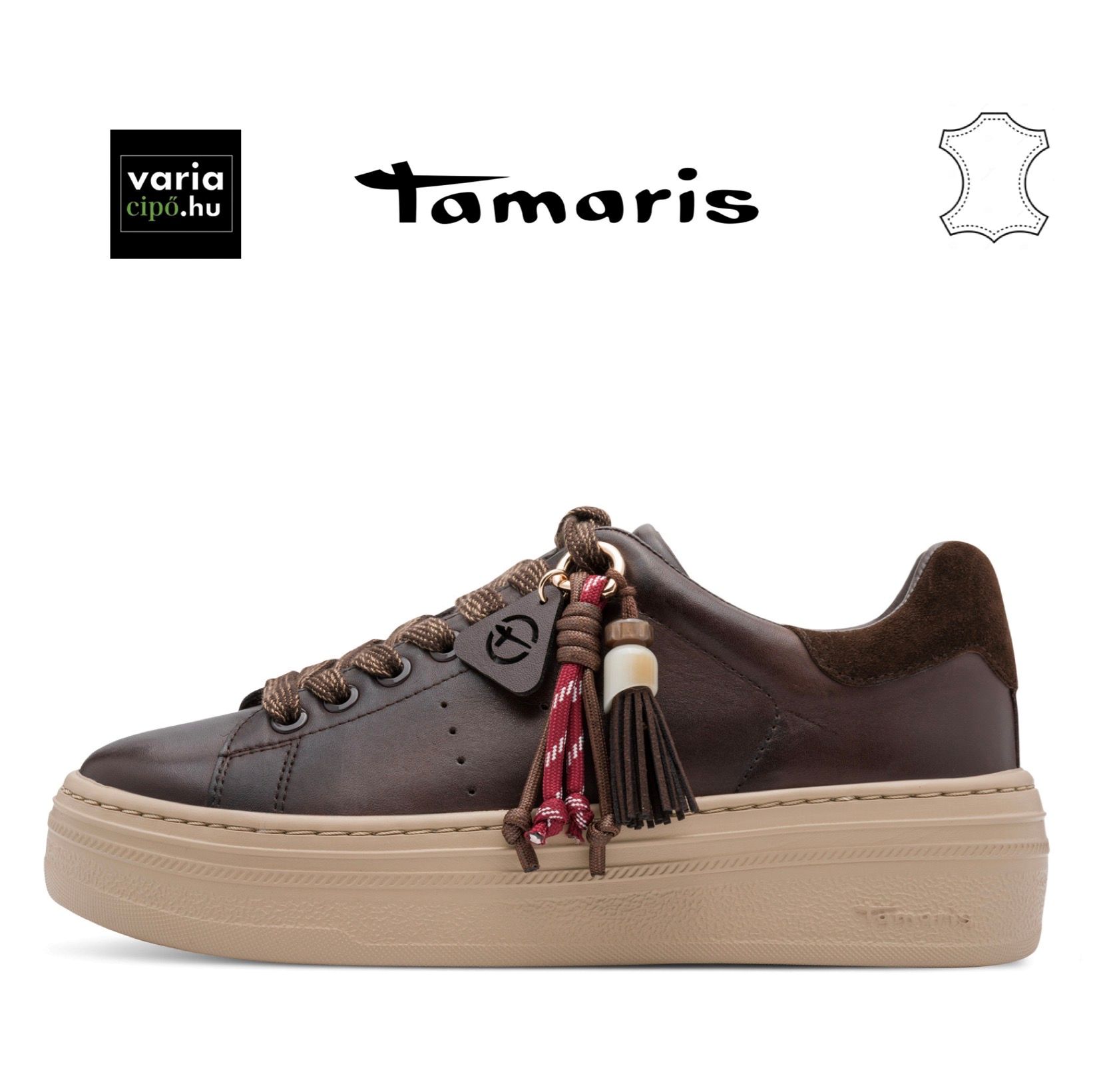 Tamaris barna bőr sneaker, 1-23775-47 304 mocca