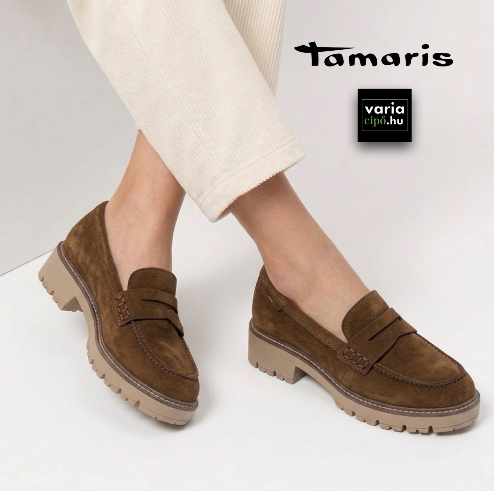 Tamaris bőr félcipő taupe, 1-24752-47 305 cognac